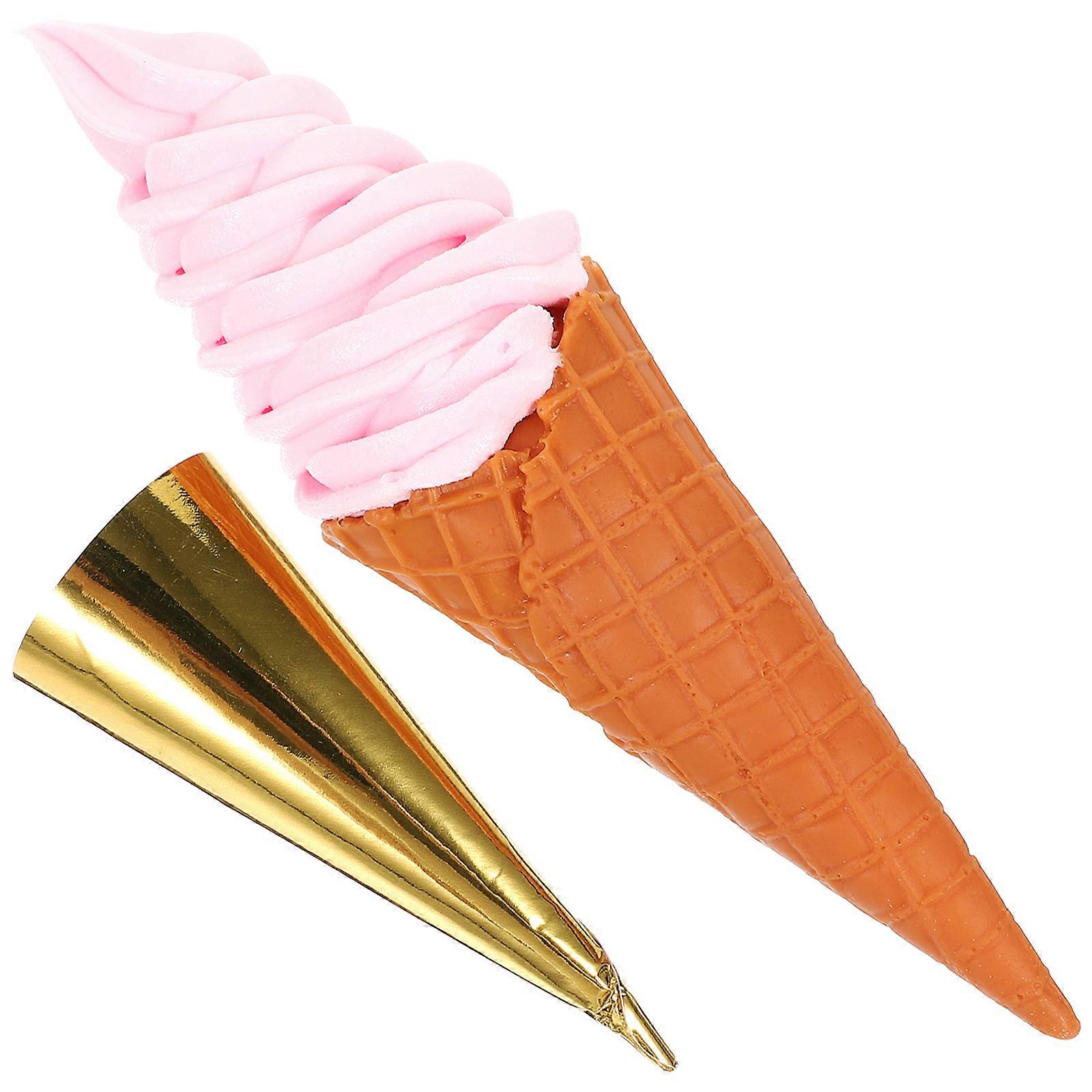 Simulated Ice Cream Cone Ornament Photography Model For Festive Atmosphere And Dessert Shop 1Pack Pink Pvc