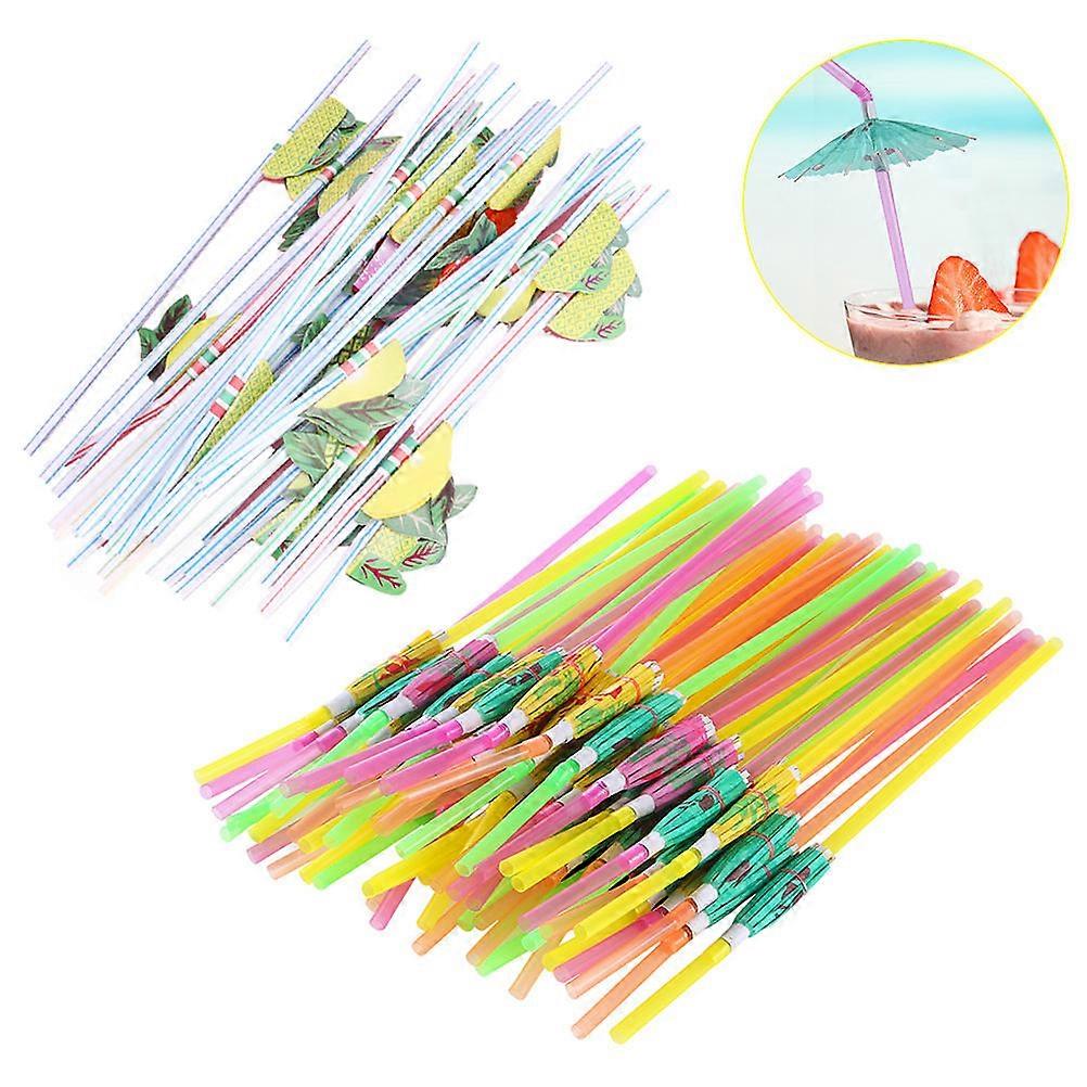 Hawaiian Luau Straws 100Pcs Decorative Drinking Straws Party Supplies Assorted Umbrella Design For Table Decoration
