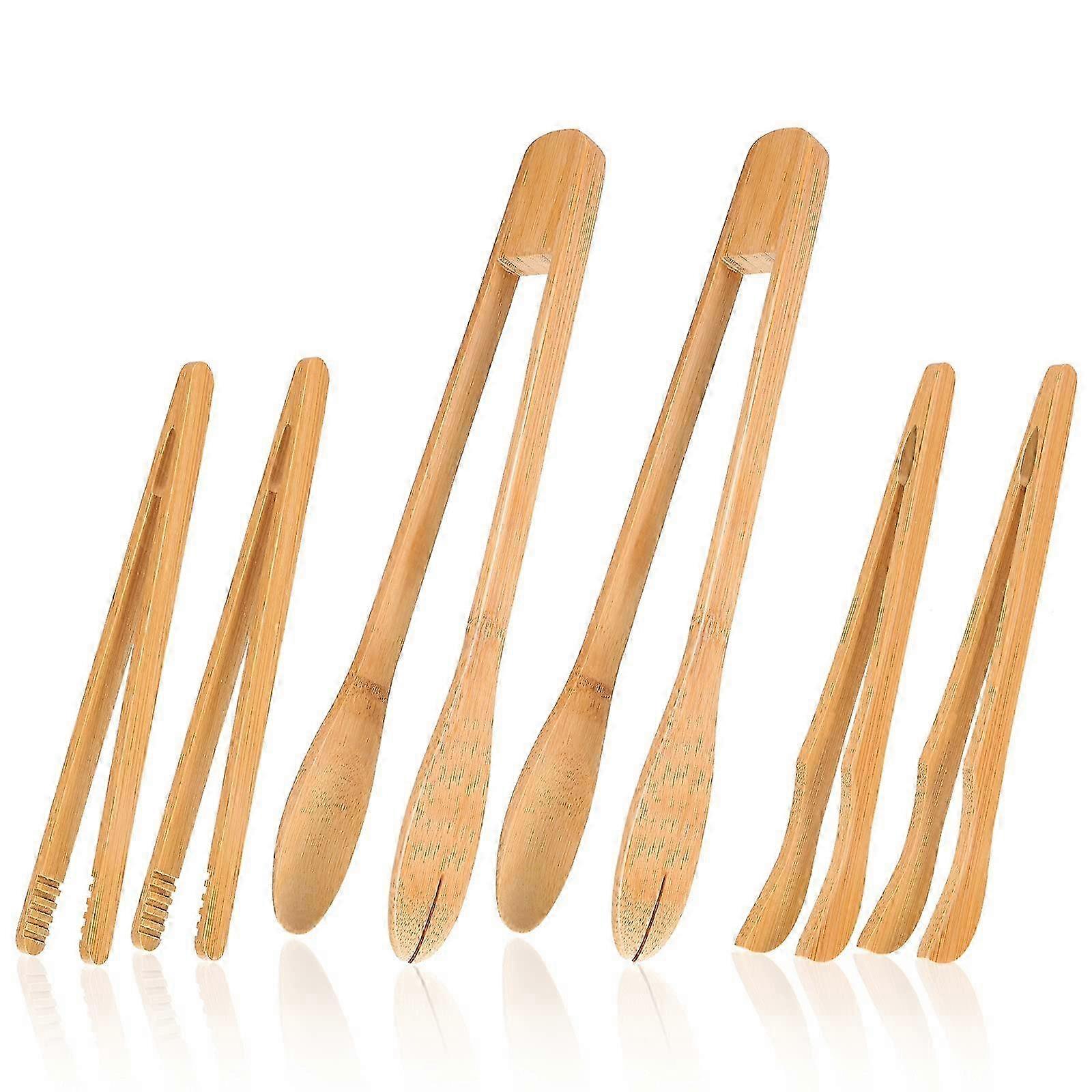 25-26 6-Pack Bamboo Kitchen Tongs, Kitchen Tools