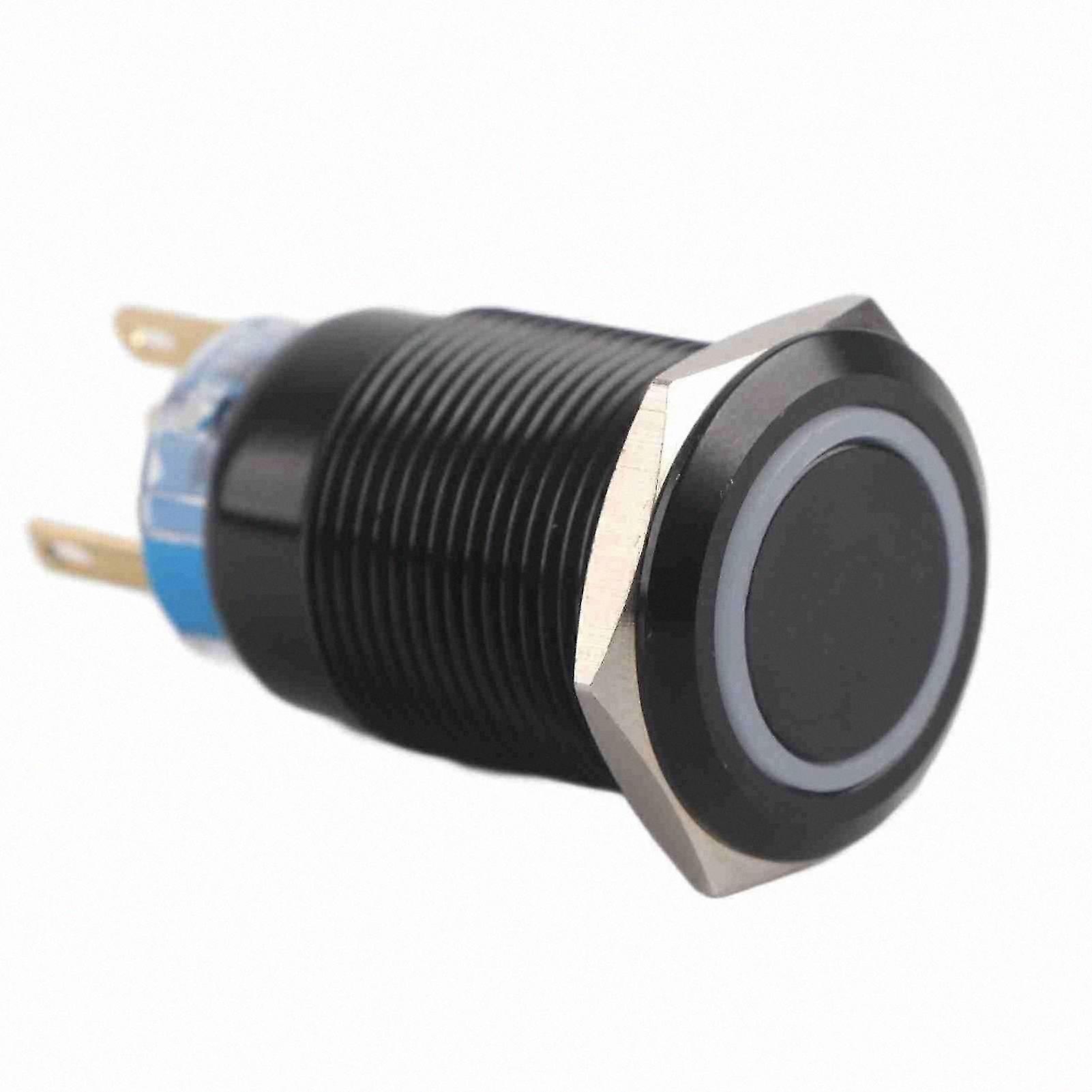 19mm Black Waterproof Push Button Switch with Red LED Indicator, 12-24V ON/OFF Self-Locking Latch Flat Design