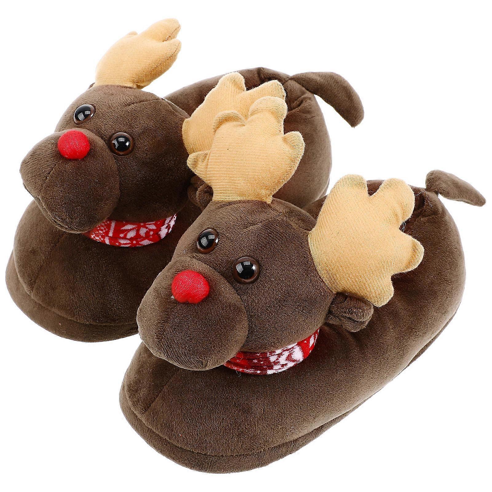 Christmas Slipper Brown Plush Bottom Slippers Comfortable Home Use 1Pair