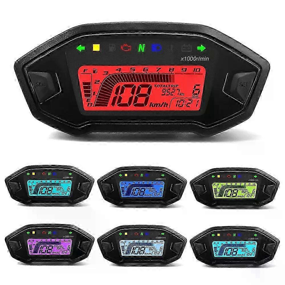 Motorcycle Digital Speedometer Universal LCD Motor Tachometer Instrument Cluster Turn Signal Light Indicator Voltmeter Oil Gauge 26s