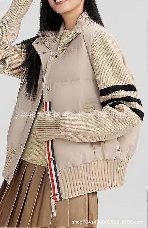 Loose Thick Patchwork Three Stripes Stand Collar White Duck Down Coat