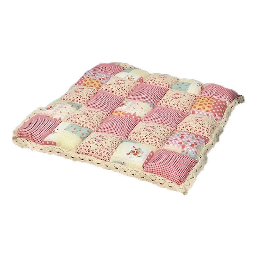 Non-Slip Patchwork Chair Cushion with Lace Trim and Ties
