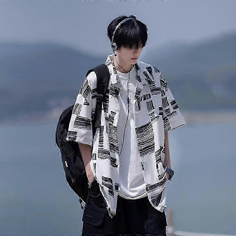 Men s striped short sleeve shirt loose jacket