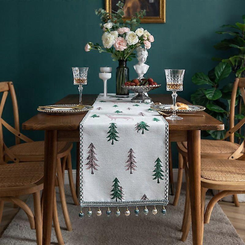 Fringe Table Runner Christmas Chenille Table Runner Simple Tablecloth Polyester Blue Deer Pink Deer