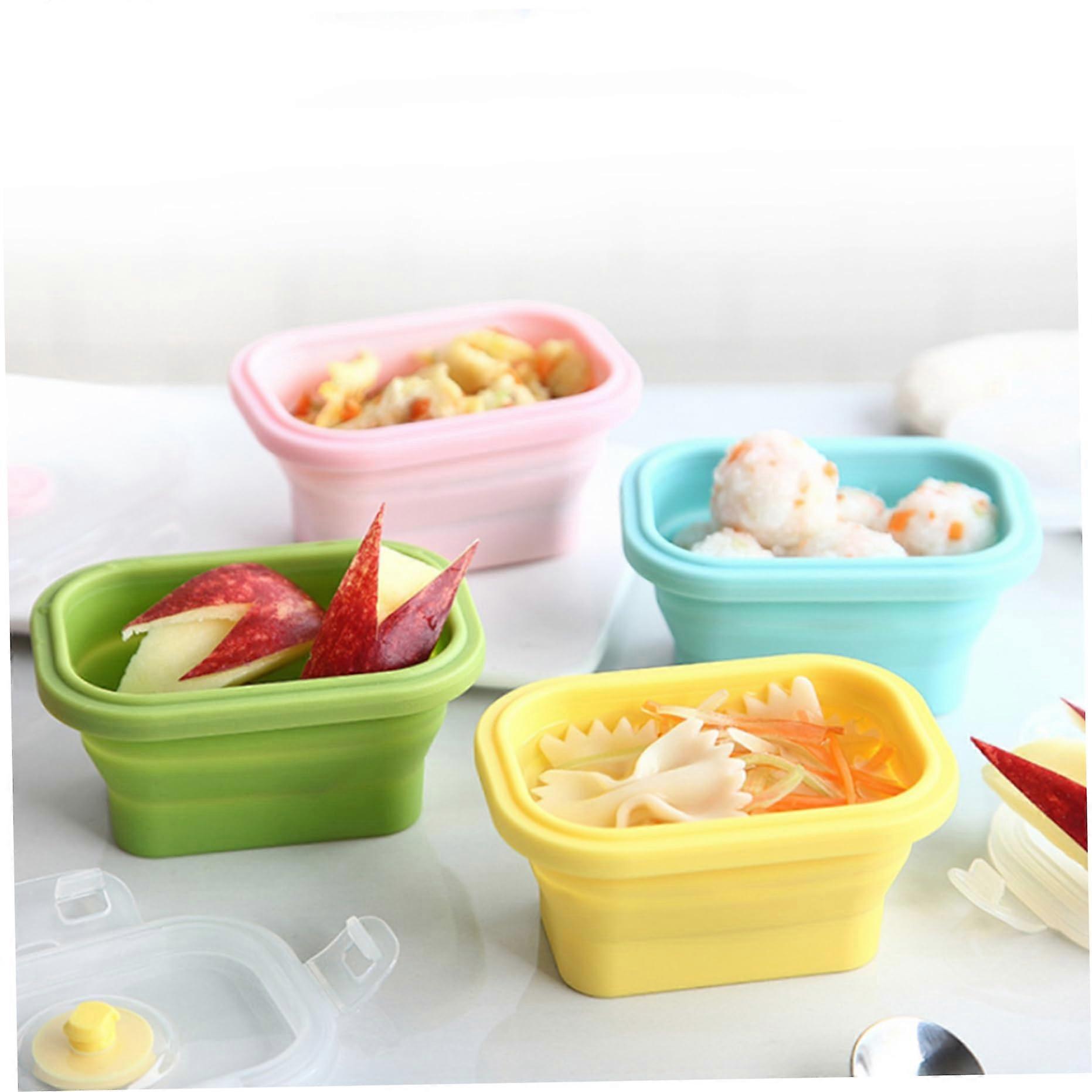4PCS Mini Snack Containers 150Ml Collapsible Silicone Stackable ClipOn Lids Microwave Fridge Freezer Dishwasher Safe