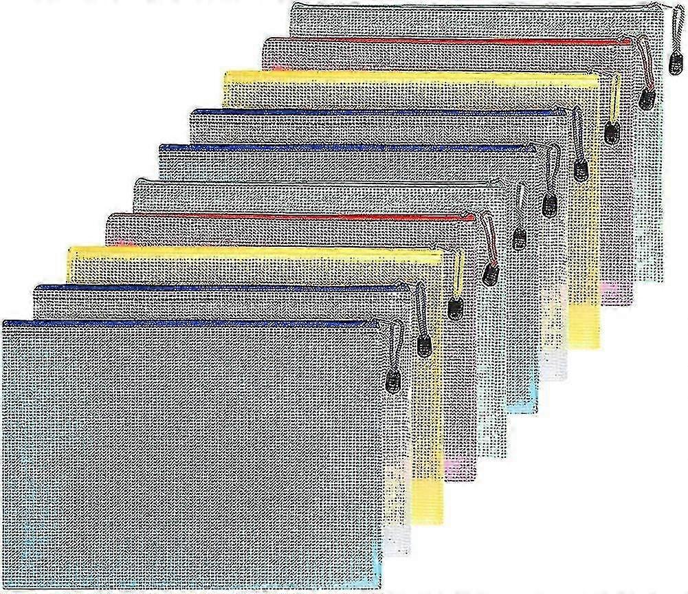 25-26 Document Bag A5, 10 Pieces File Zippered Bags, Mesh Plastic Zippered Pocket