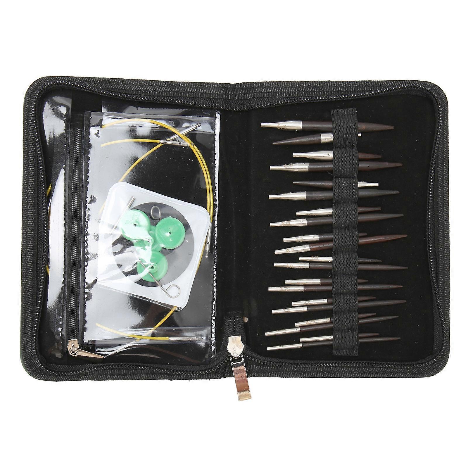 Circular Knitting Needle Set 3 to 6.5mm Interchangeable Wooden Handle Circular Needle Set with PU Bag for Craft Projects 