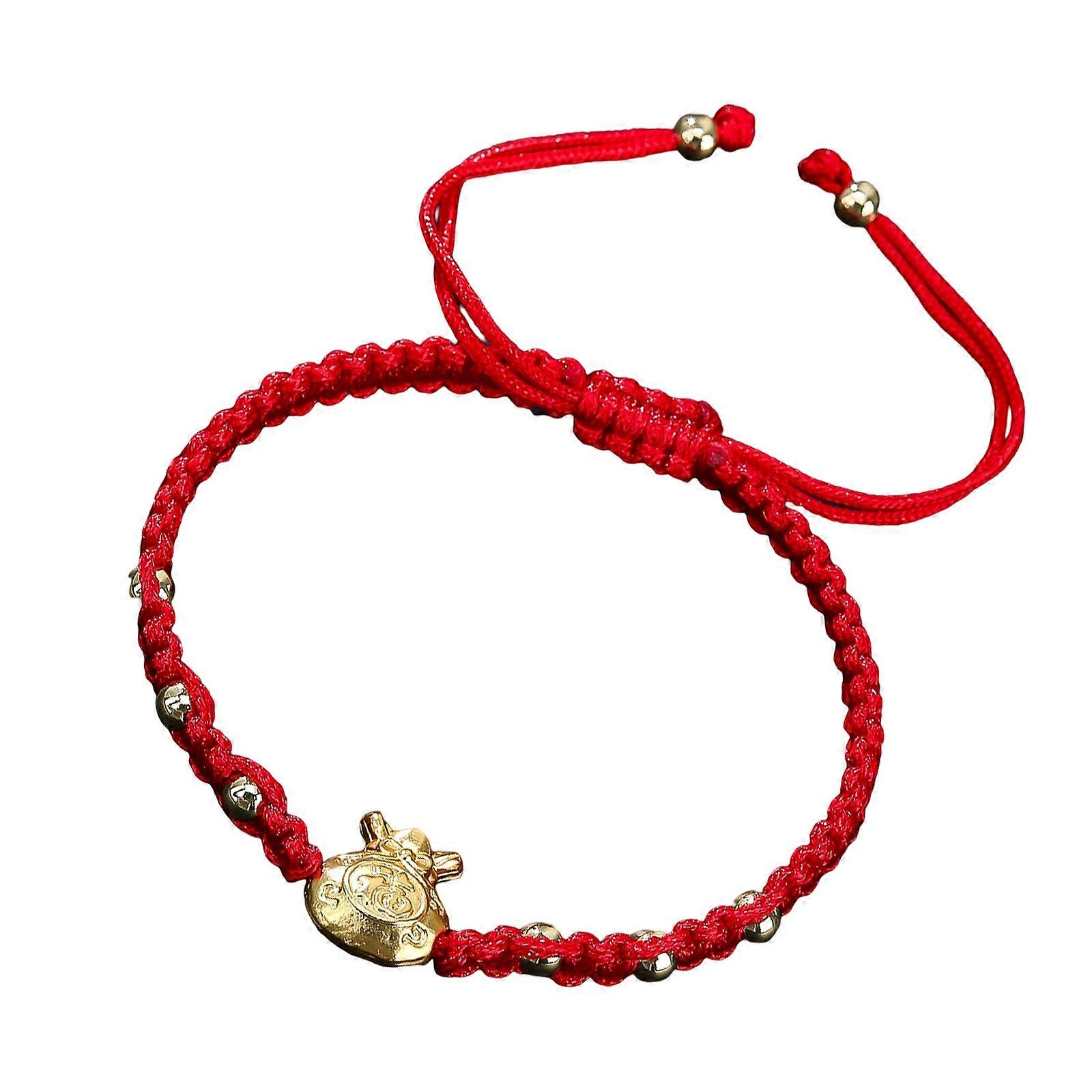 Festive Red Thread Bracelet With Adjustable Closure Red Agate Bead And Bell Charm for Any Occasions  Red