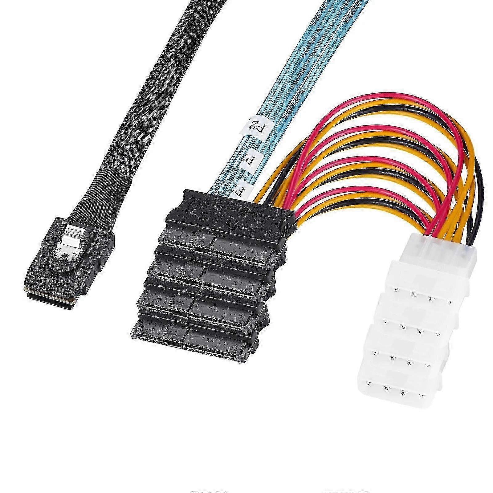 SFF-8643 to SFF-8482 Cable Internal HD Mini SAS SFF8643 Host to 4x 29Pin SFF8482 Target Adapter Cord with IDE 4PIN Power 0.5M 1M