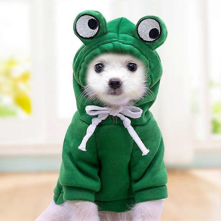 Cute Frog Theme Small dog Hoodie - Comfortable knitted jumper with drawstring, suitable for all seasons