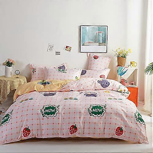 4PCS Bedding Set Full Size 70x86 Soft Duvet Cover Flat Sheet 2 Pillowcases No Comforter Planet Rabbit Yellow