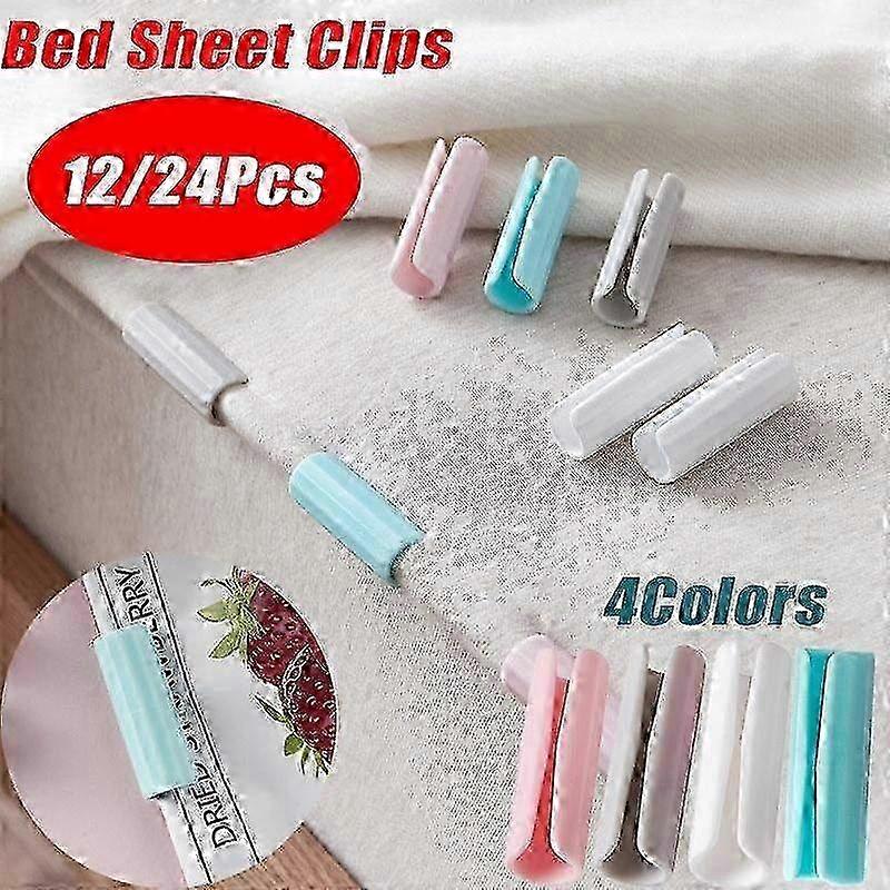 Non-Slip Bed Sheet Clips & Grippers - 12/24PCS Mattress Fasteners and Clothes Peg Holders for Secure Fitted Sheets