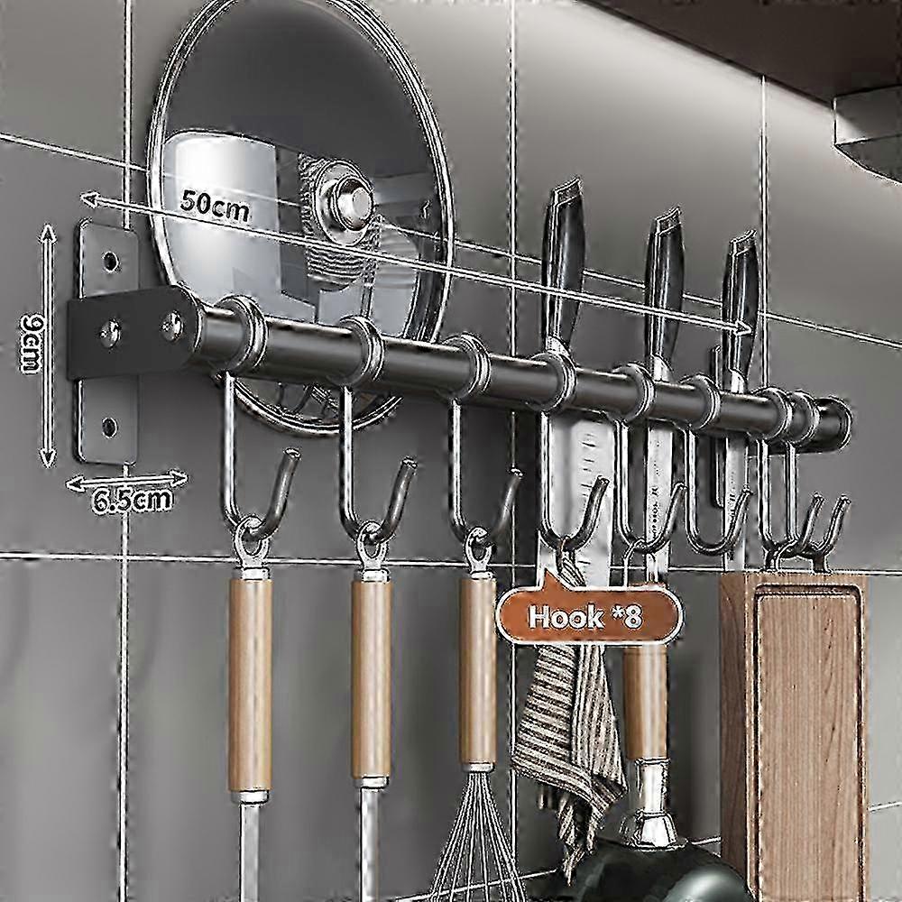 Kitchen Hanging Rod with Movable Hooks Wall-mounted Storage Rack Row Hook