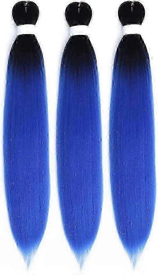 3 Pack (24 Polegadas 3 Pack, Preto Azul) Extensões de Cabelo Pré-Esticadas Para Trançar Cabelo - 24 Polegadas Tranças Africanas Kanekalon Extensão de Cabelo