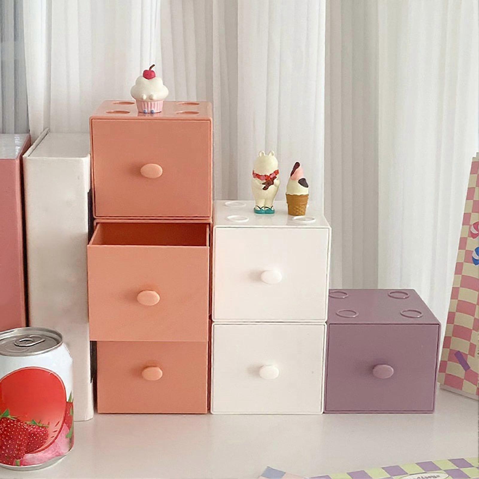 SUSUchens Storage Box High Capacity Block Cube Shape Drawer Type with Handle Ins Style Desktop Drawer Storage Boxes Daily Use White