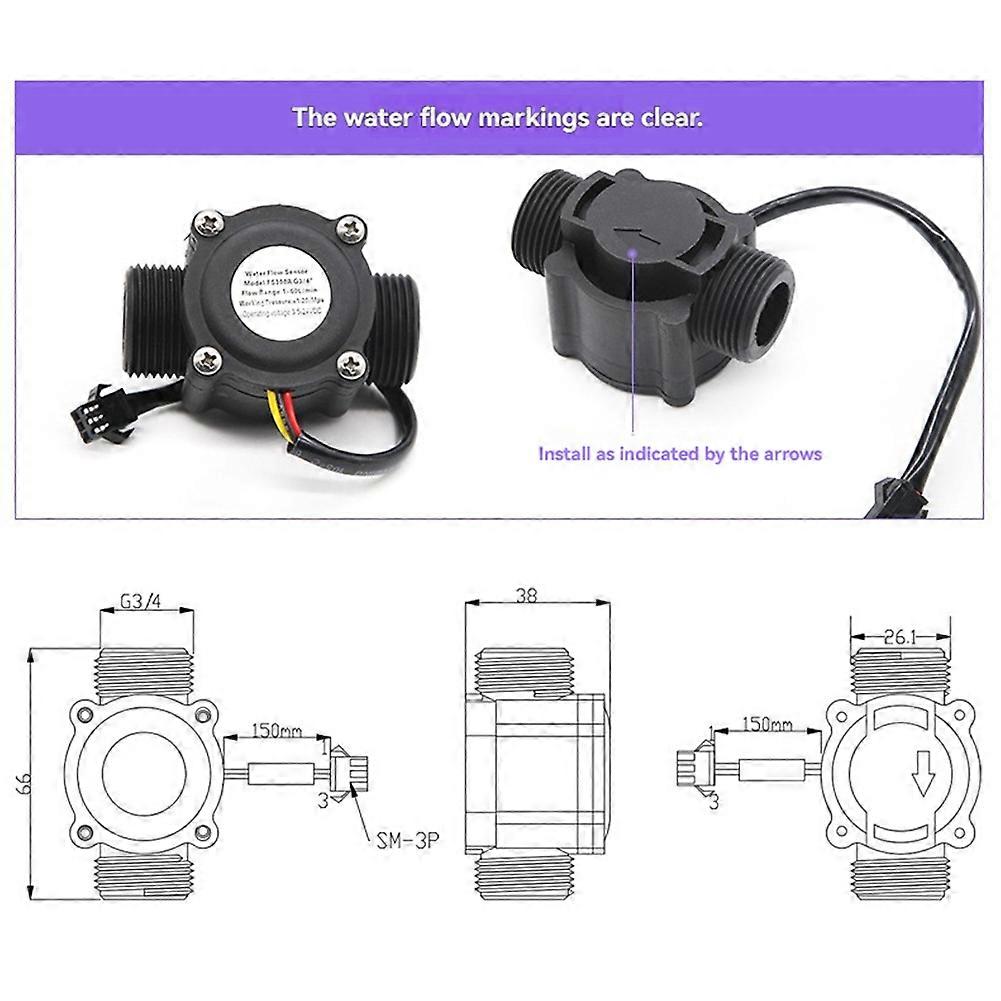 1-60L/Min DC 3.5-24V Hall Effect Water Flow Sensor Counter Meter FS300A