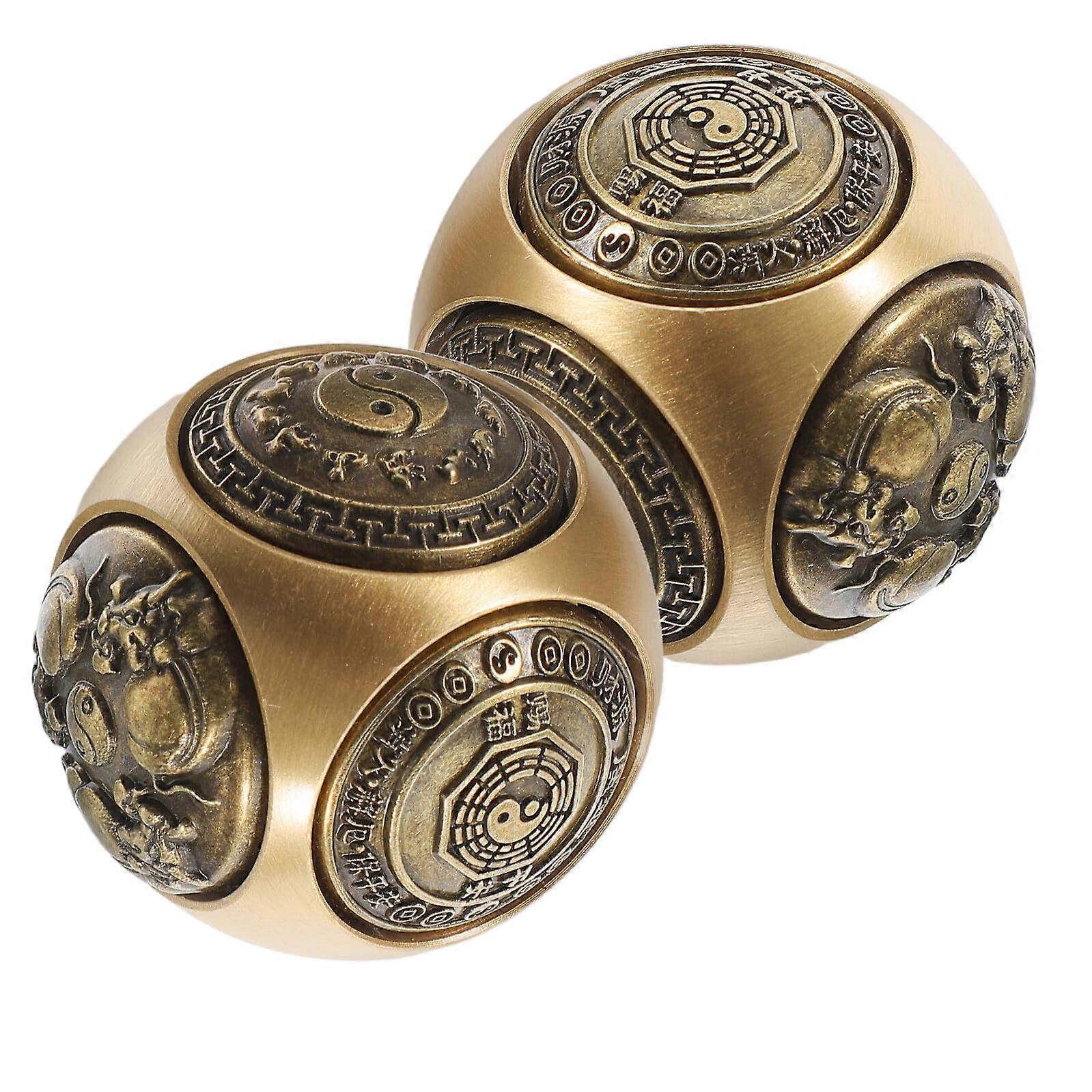 2 Pack Brass Baoding Balls with SixSided Relief for Hand Strength, Stress Relief and Circulation