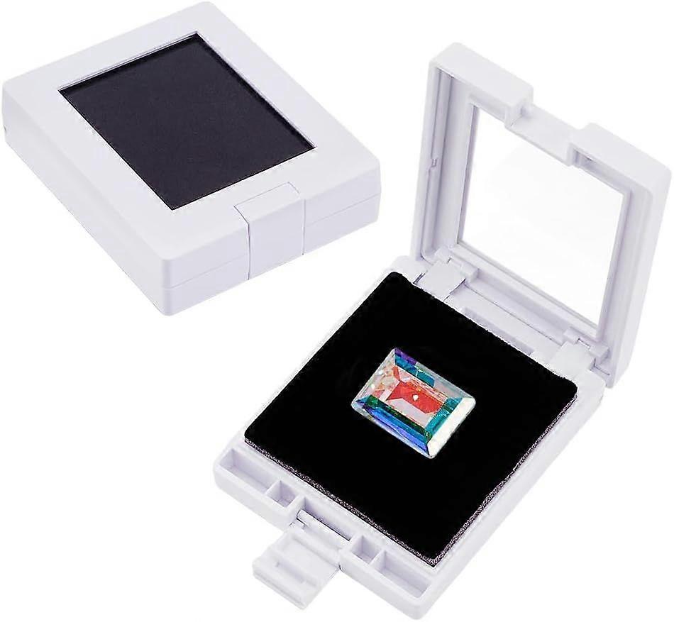 2Pcs White Gemstone Display Box 2.42x1.97Inch Loose Diamond Jewelry Box with Clasp Lids and Sponge for Gems Coin Jewelry Displaying and Gift Packing