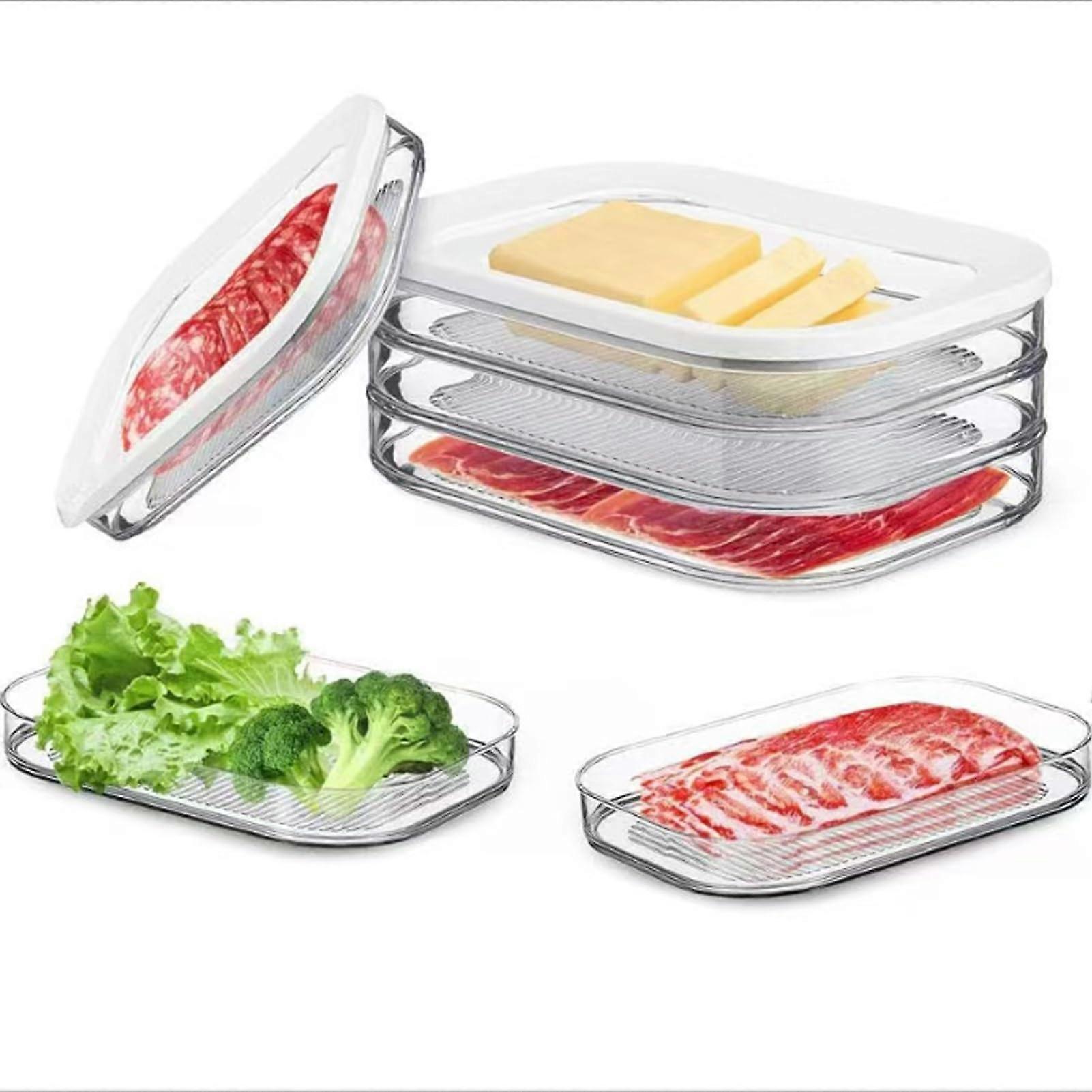 Lunchmeat Storage Container For Fridge  3Tier Open Meat Storage, Cold Cuts Organizer, Fresh Meat Container