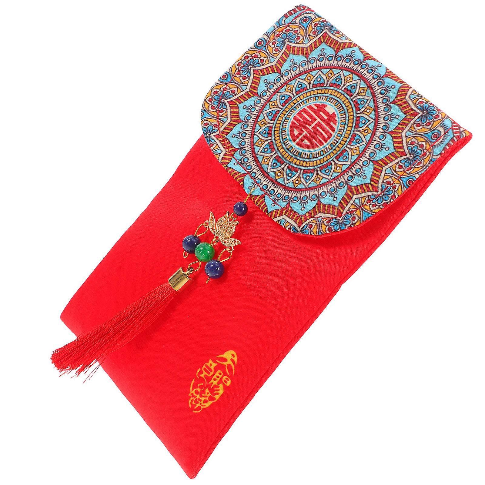 Spring Festival Money Packets Chinese Lucky Money Bag Red Envelopes Traditional Rectangular Shape Brocade Fabric Money Storage 1Set