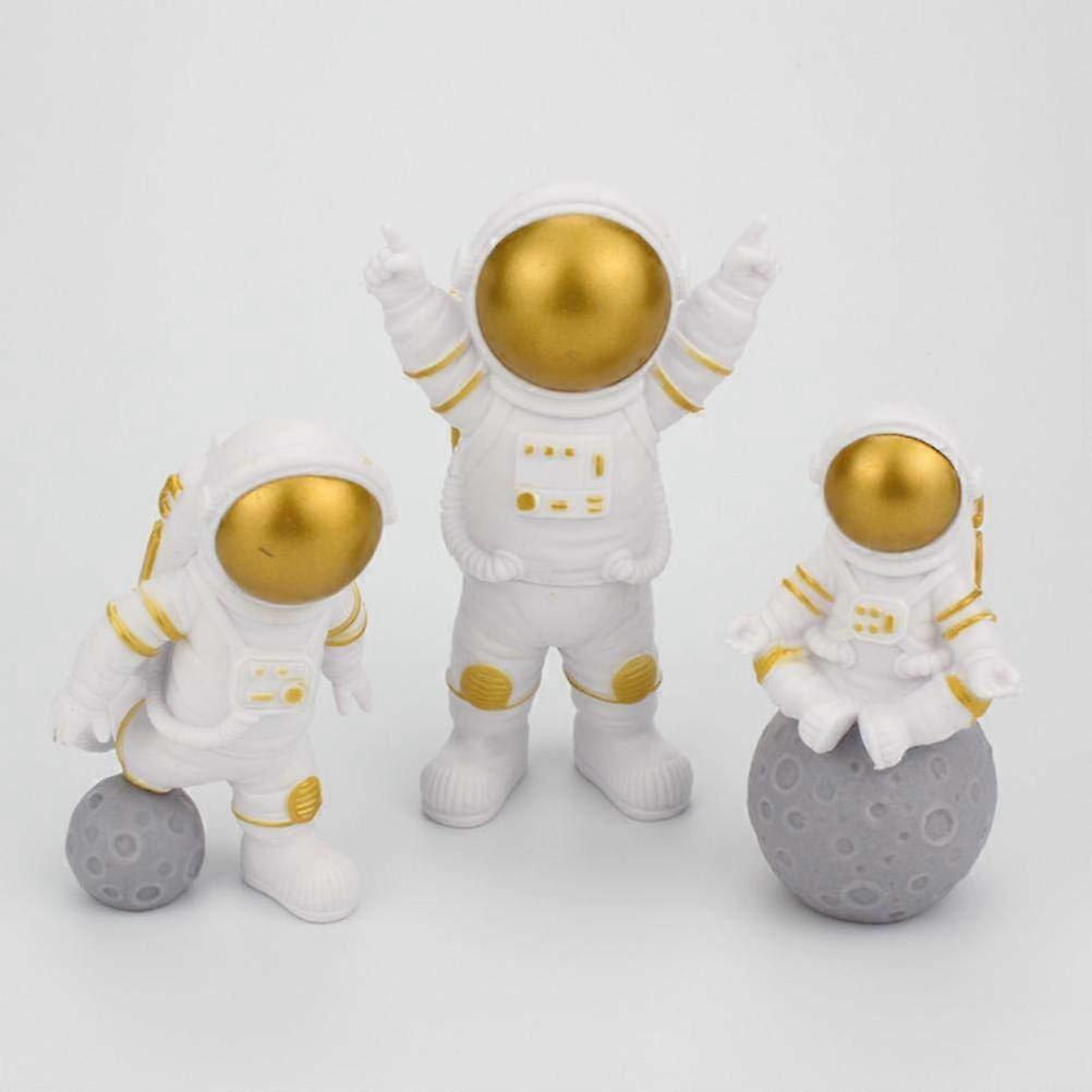 Astronaut Figurine Set 3Piece #21 Unique Space Theme Cake Topper and Desk Decor Statue