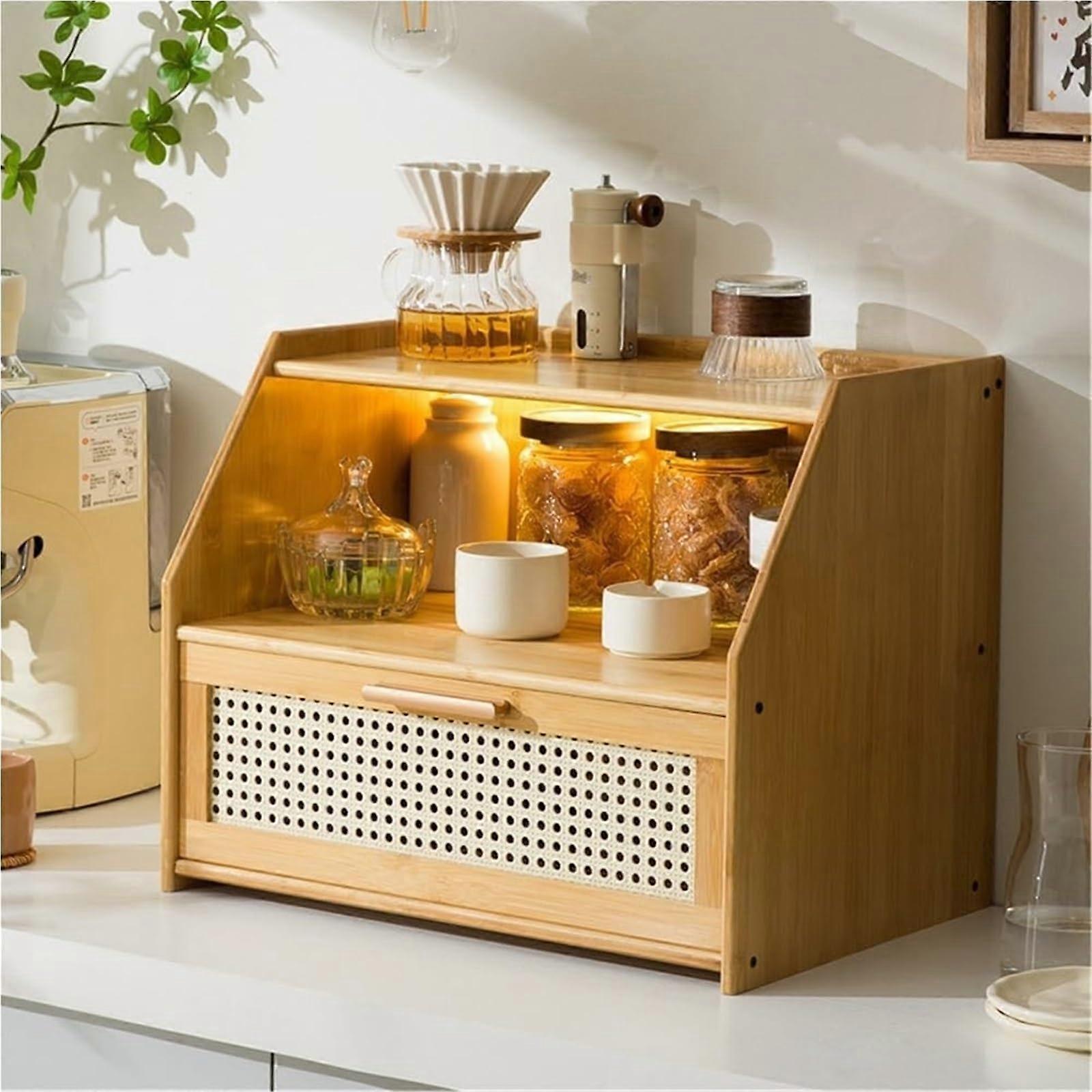 Bamboo Storage Organizer TwoTier Spice Rack with Hidden Drawer for Kitchen and Home