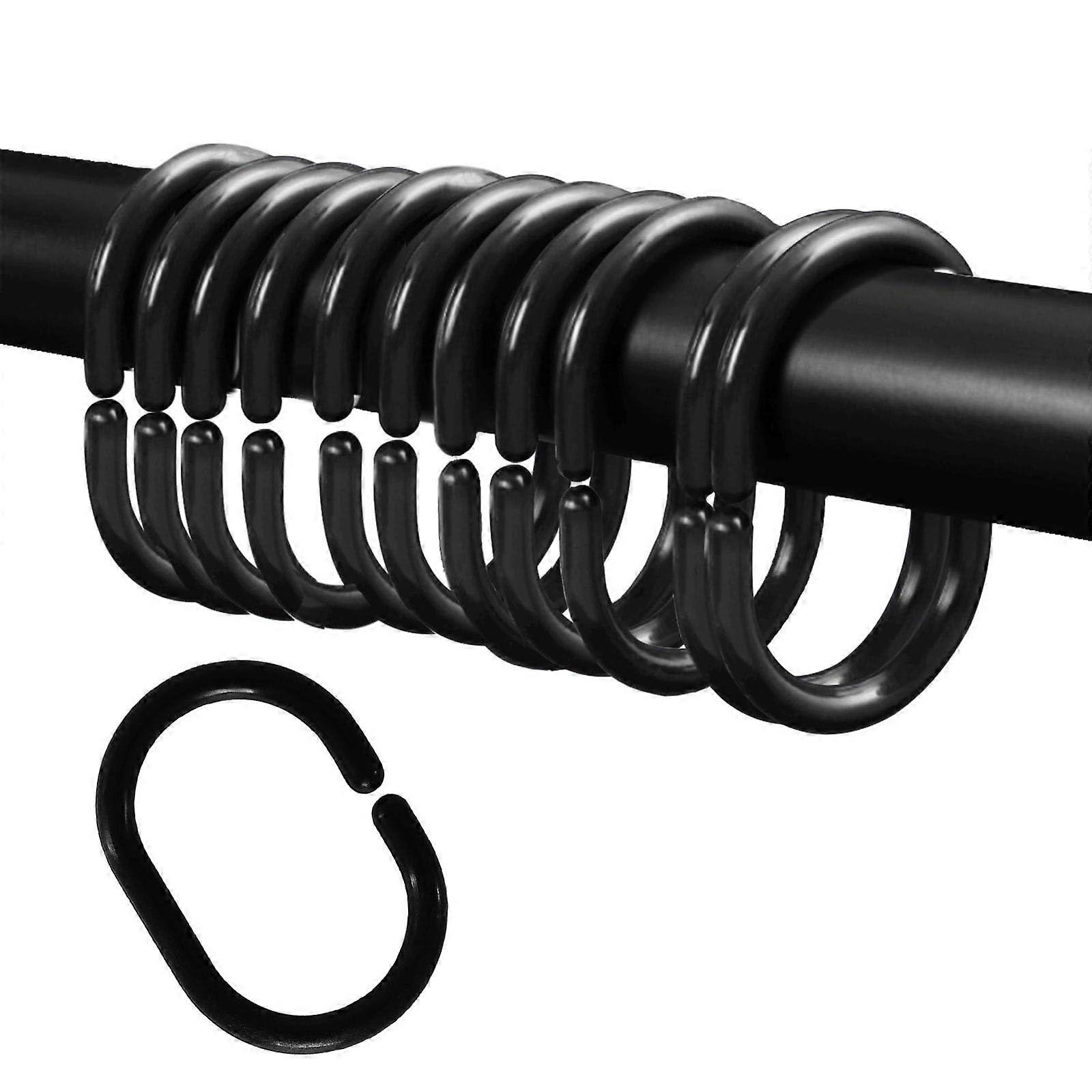 Rustproof Plastic Shower Curtain Hooks C Shape Rings for Bathroom Rods Black 12 Pack