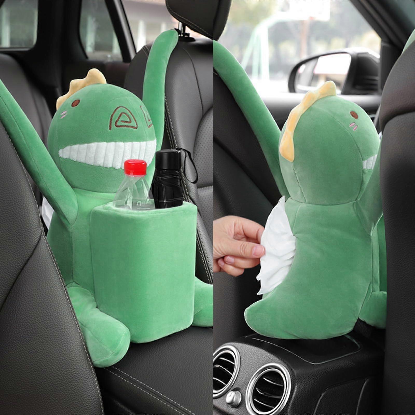 Car Tissue Box Green Dinosaur Plush 2 in 1 Holder and Trash Can for Armrest Console