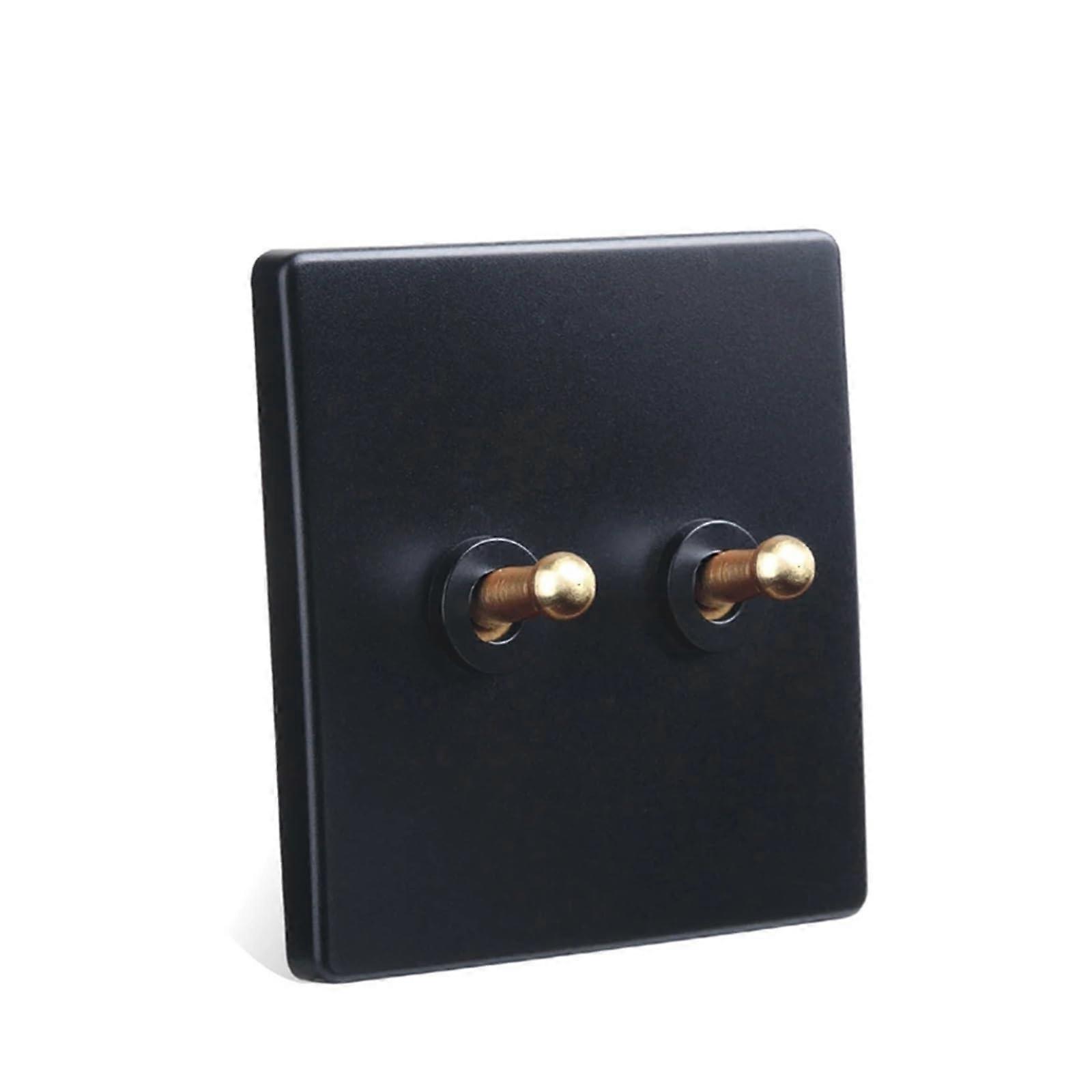 Retro Toggle Light Switch Brass Lever 2 Gang 2 Way Black Matte Vintage Style Wall Switch