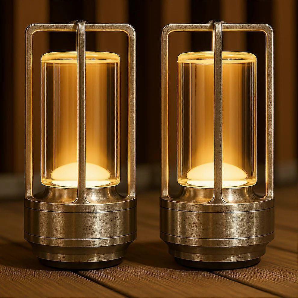 Cordless Table Lamp Gold 2Pack Rechargeable Crystal Lantern with Dimmable Touch Control