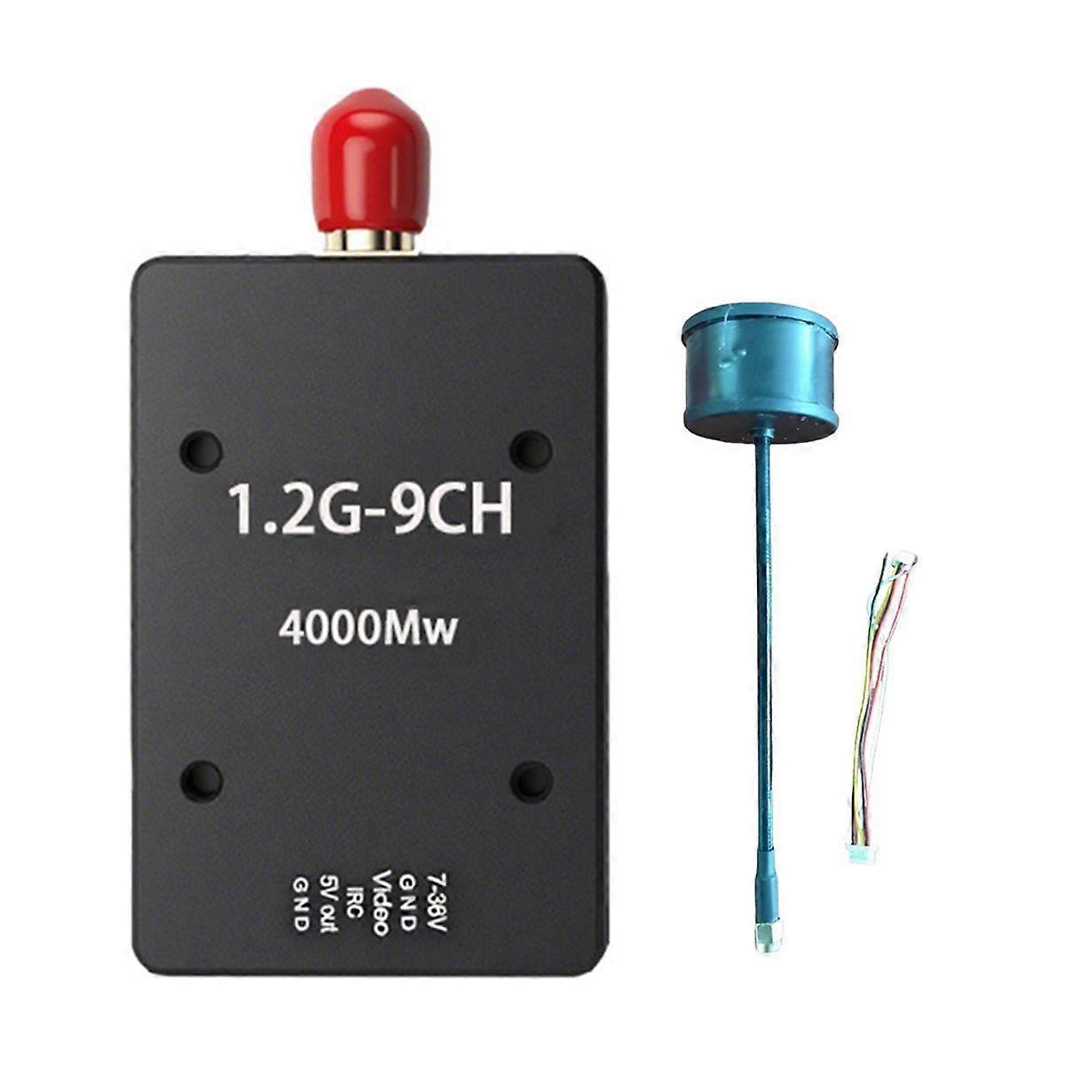 1.2G 4W VTX 9 Channel FPV Audio Video Transmitter PAL/ NTSC 7-36V with Antenna for FPV RC Long Rang