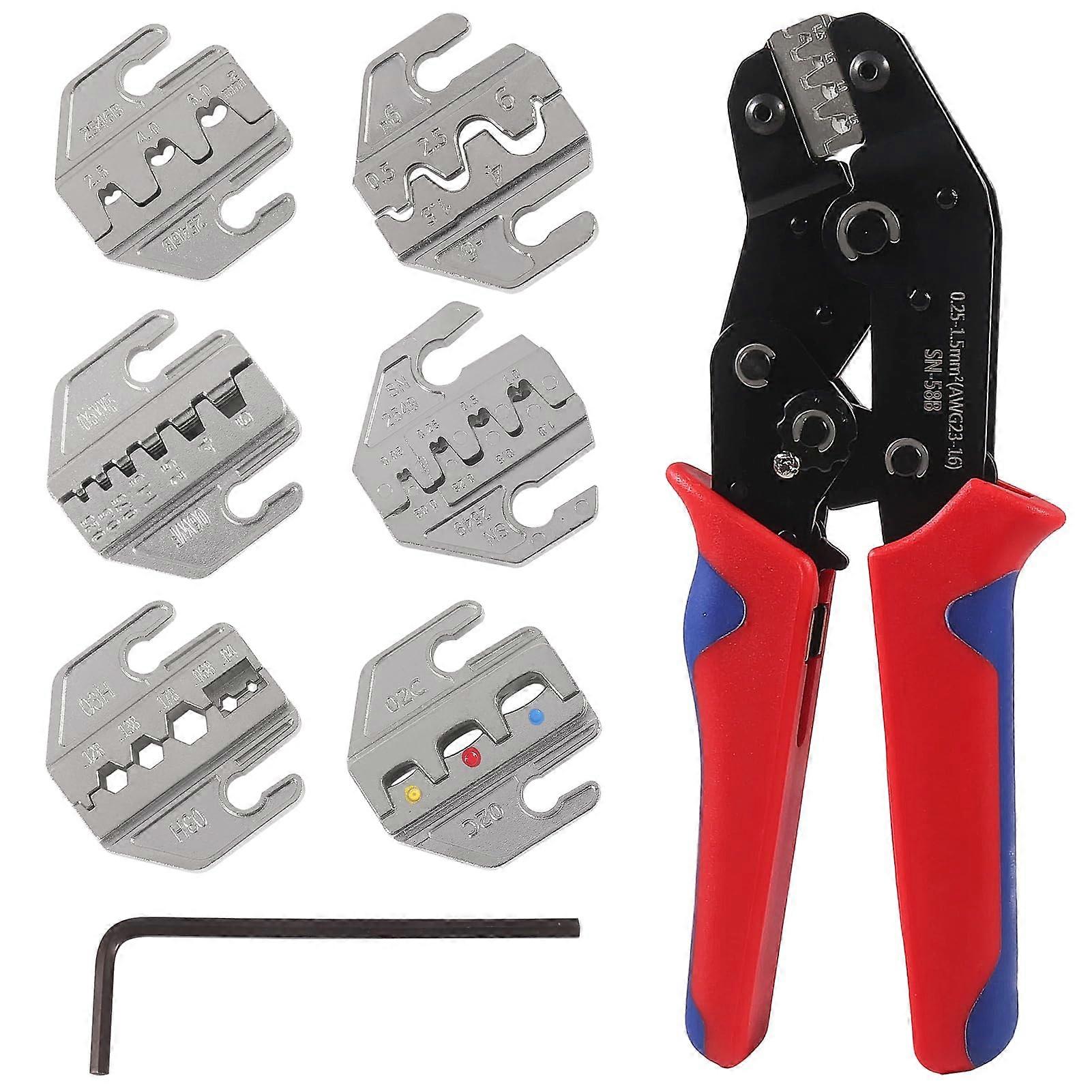 Ratcheting Wire Crimper Tool Kit with 6 Interchangeable Dies for Electrical Connectors