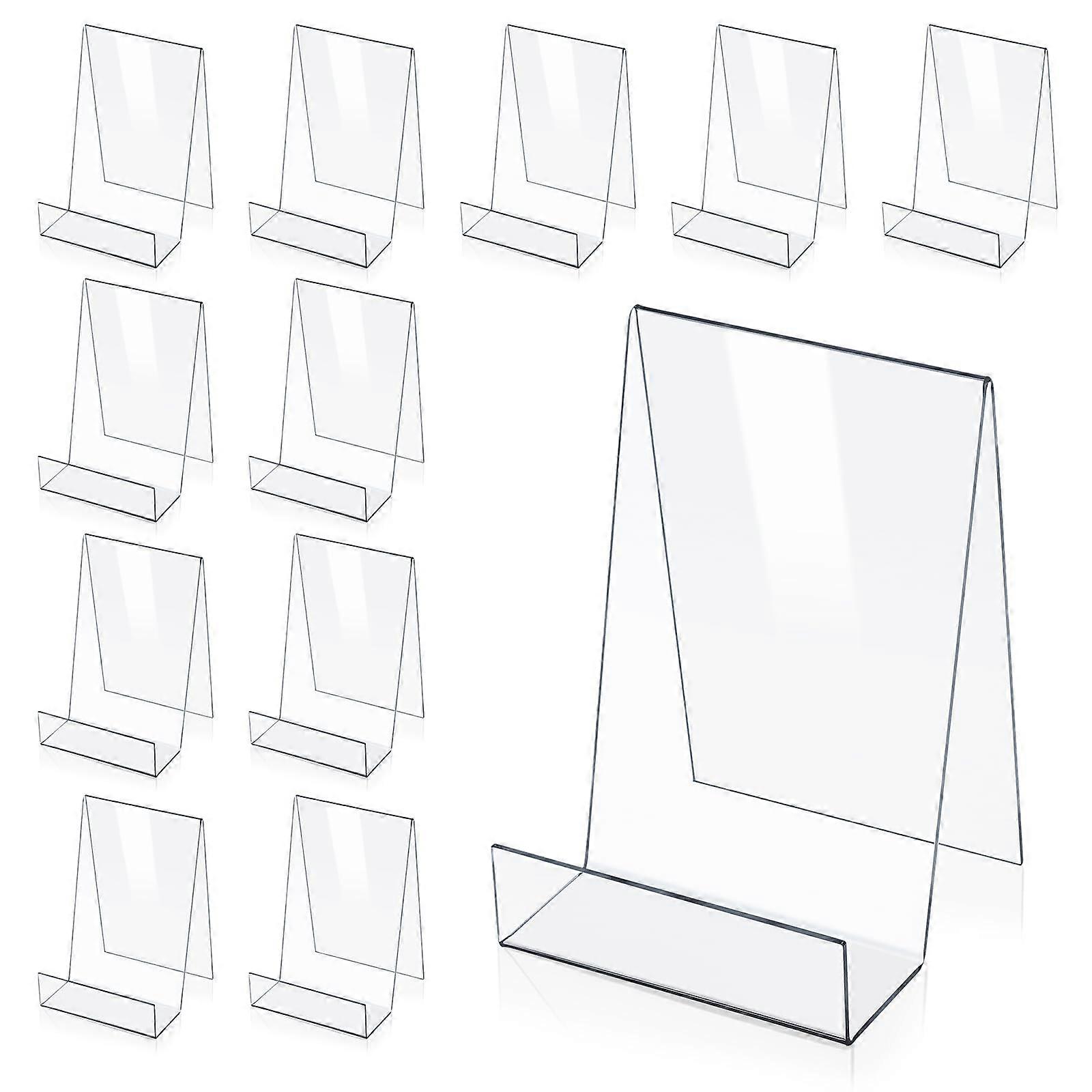12 Pack Acrylic Book Stand Set with Stable Triangular Structure for Clear Display of Books and Photos