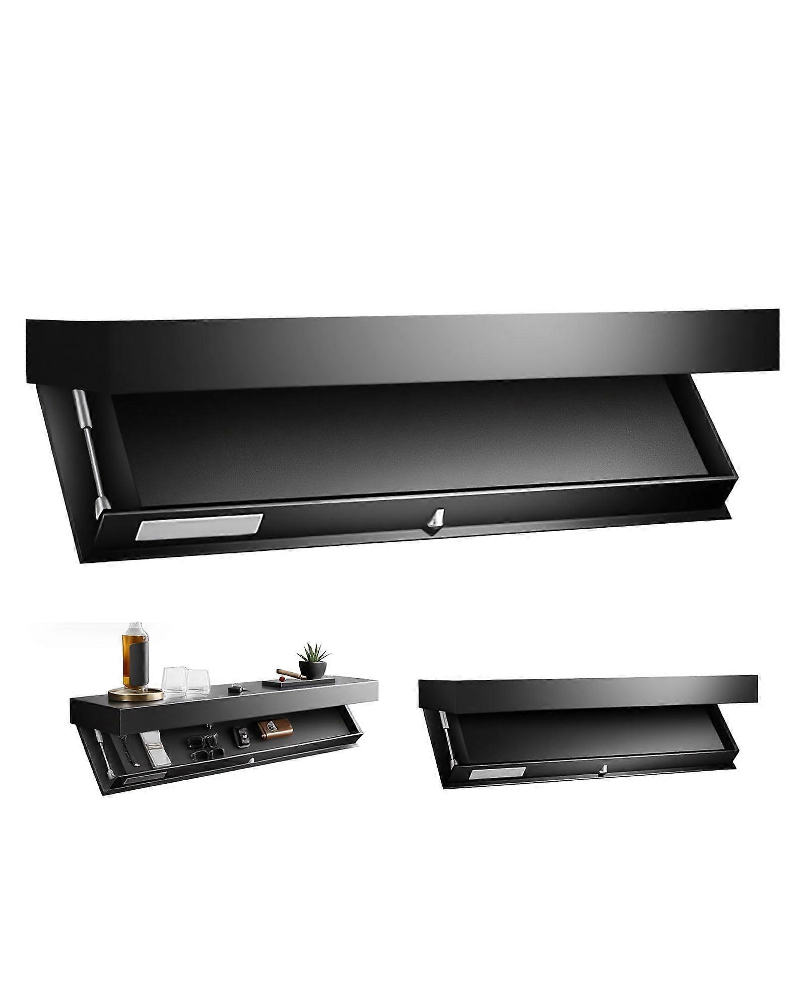 Modern Floating Wall Shelf with Hidden Storage Drawer, Wall Mounted Display Shelf for Living Room, Office, Black