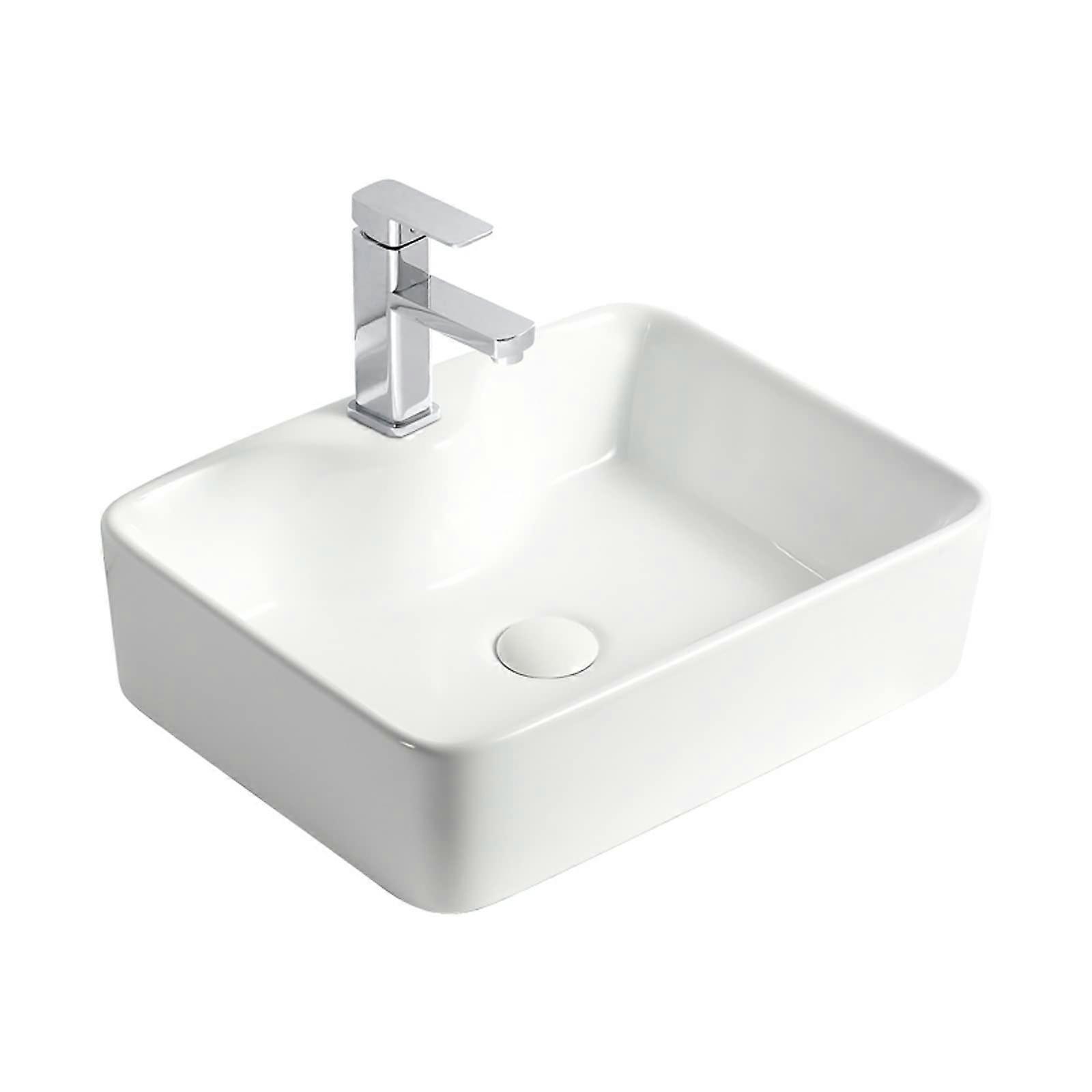 Bathroom Vessel Sink 18.8x14.5 Modern Rectangular Ceramic Countertop Vanity Sink with Faucet