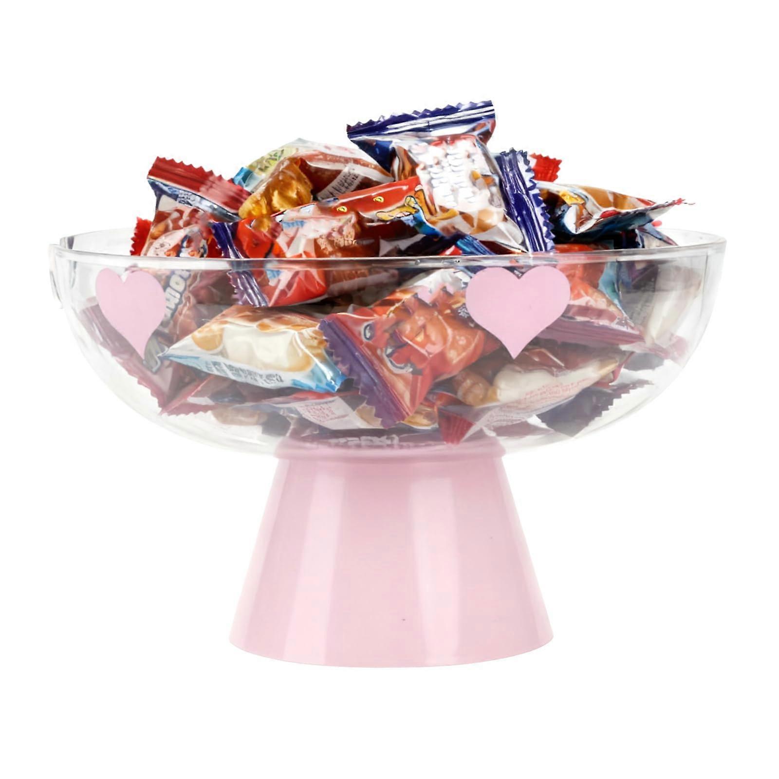 Large Clear Plastic Candy Bowl with Pedestal Base, Decorative Snack Server for Fruit, Pink