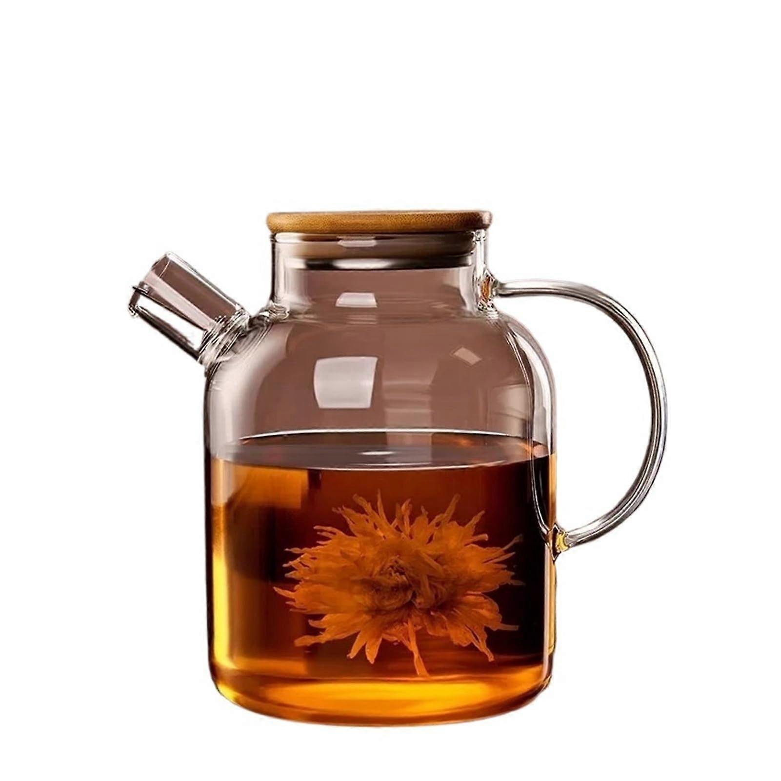 Large Borosilicate Glass Teapot with Wooden Lid and Nondrip Spout 1800ml for Hot or Cold Drinks