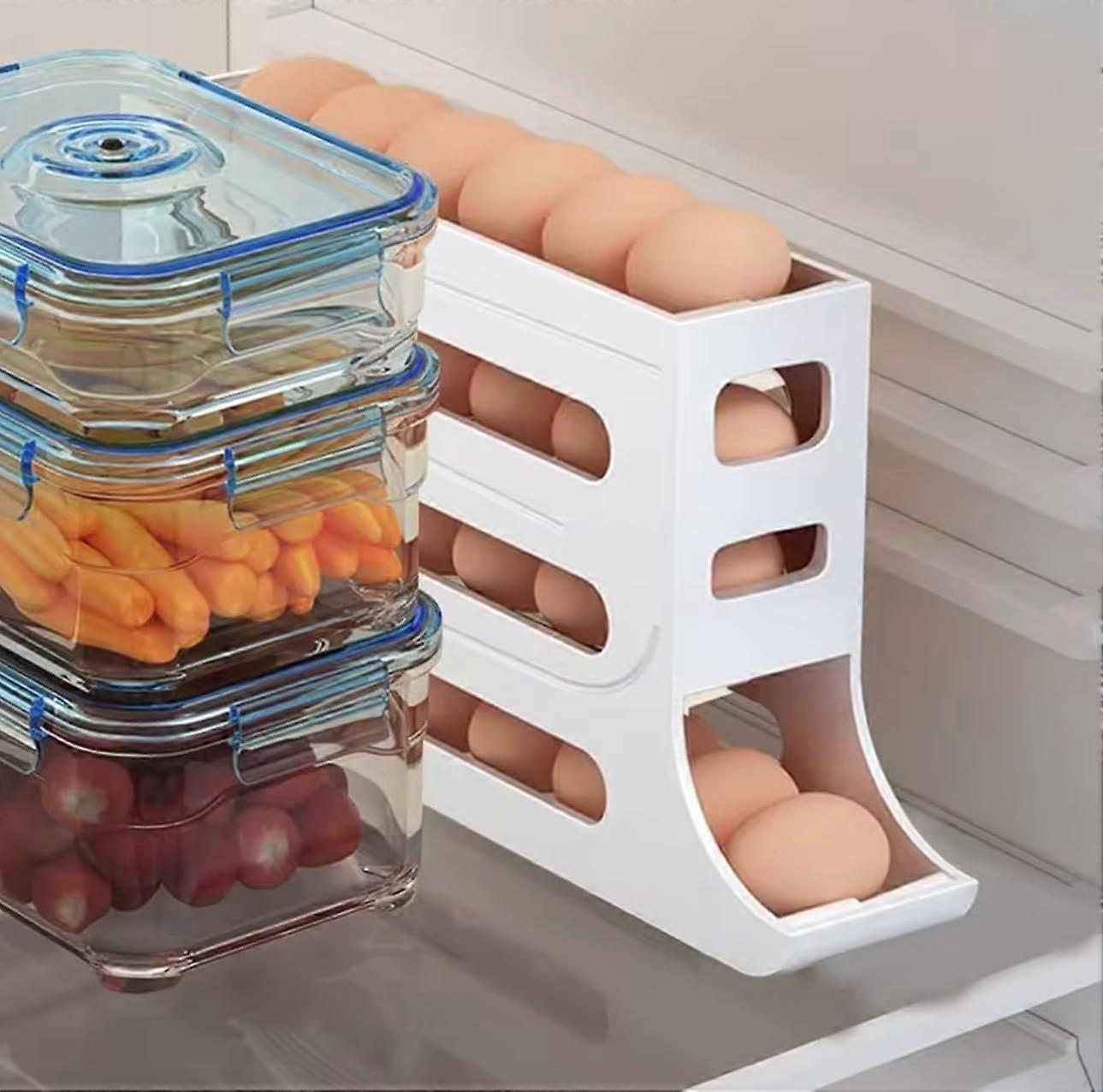 Automatic Rolling Egg Holder for Refrigerator, 30 Egg Capacity Tiered Storage Organizer