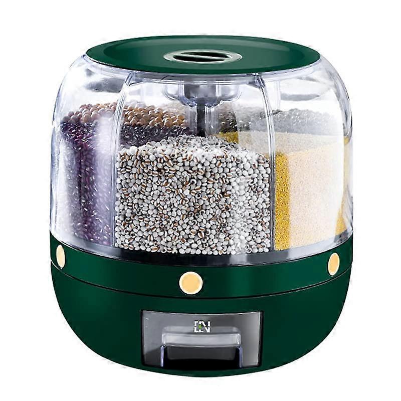 Large Capacity 9kg Rotating Cereal Dispenser with 6 Compartments, Moisture and Insect Proof