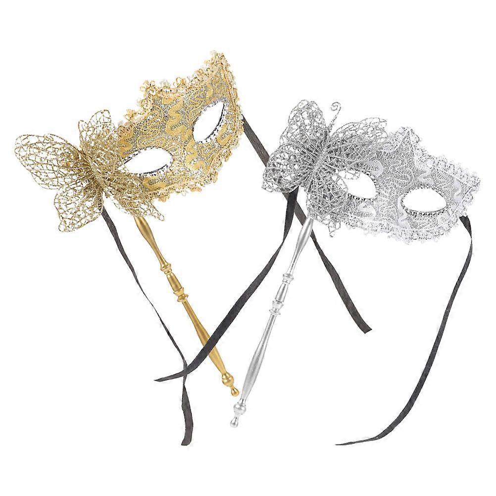 2Pcs Dragon Pattern Masquerade Mask for Party Handheld Venetian with Stick