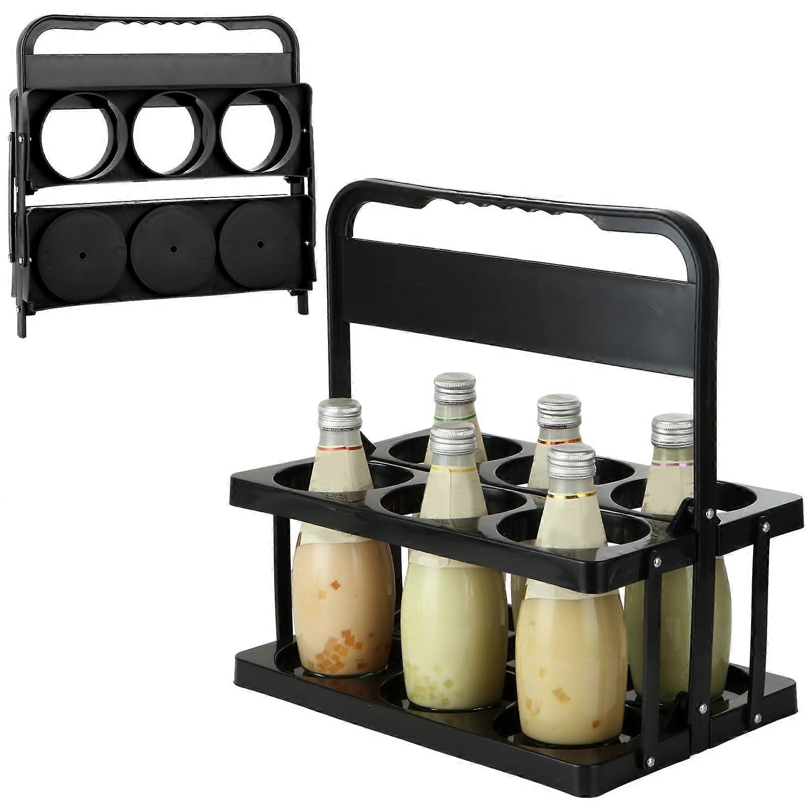 2 Pack 6Cup Drink Carrier with Handle, Foldable Reusable Cup Holder for Coffee Delivery, Black