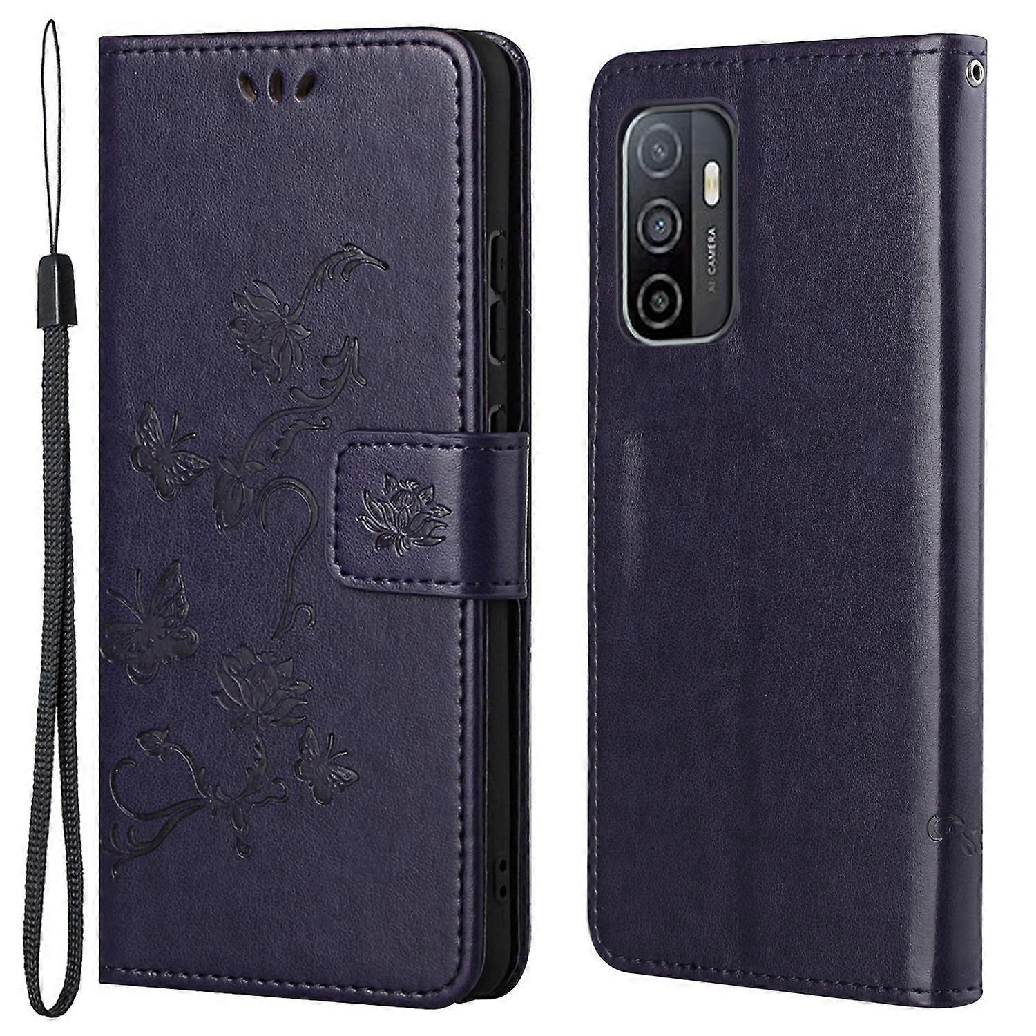 Practical Wallet Function Phone Case Imprinted Butterflies Flower Anti-fall PU Leather Protective Ph