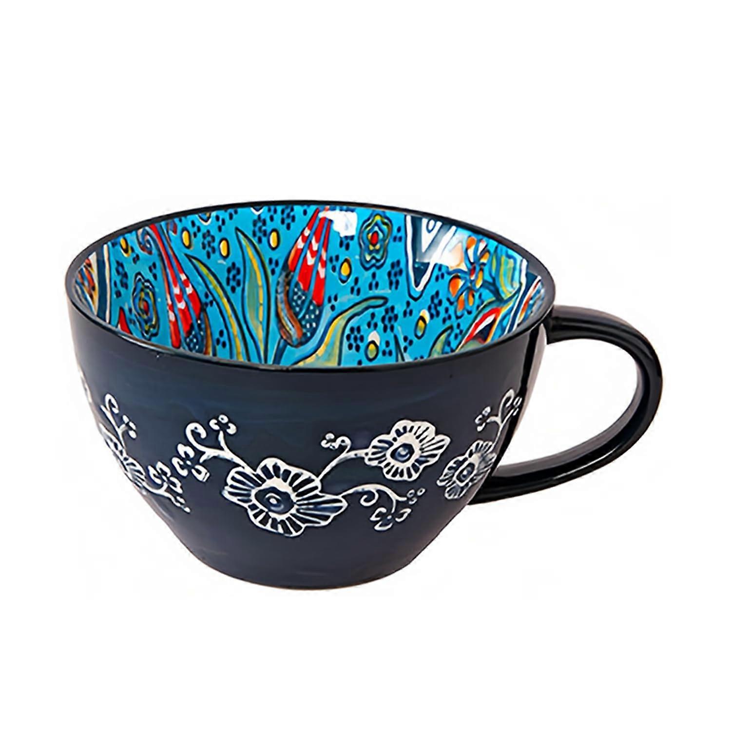 Ceramic Soup Mug with Handle 400ml Microwave Safe Breakfast Bowl Dishwasher Friendly Blue