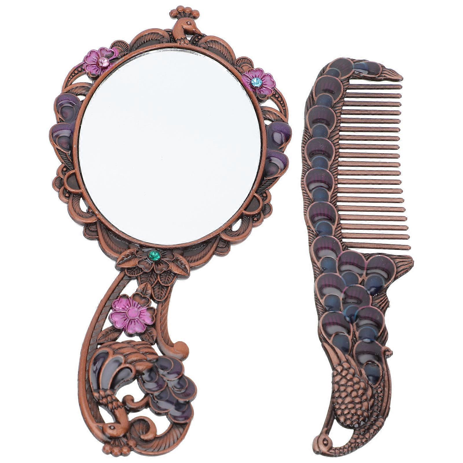 Vintage Cosmetic Mirror with Comb for Handheld Makeup 3Sets