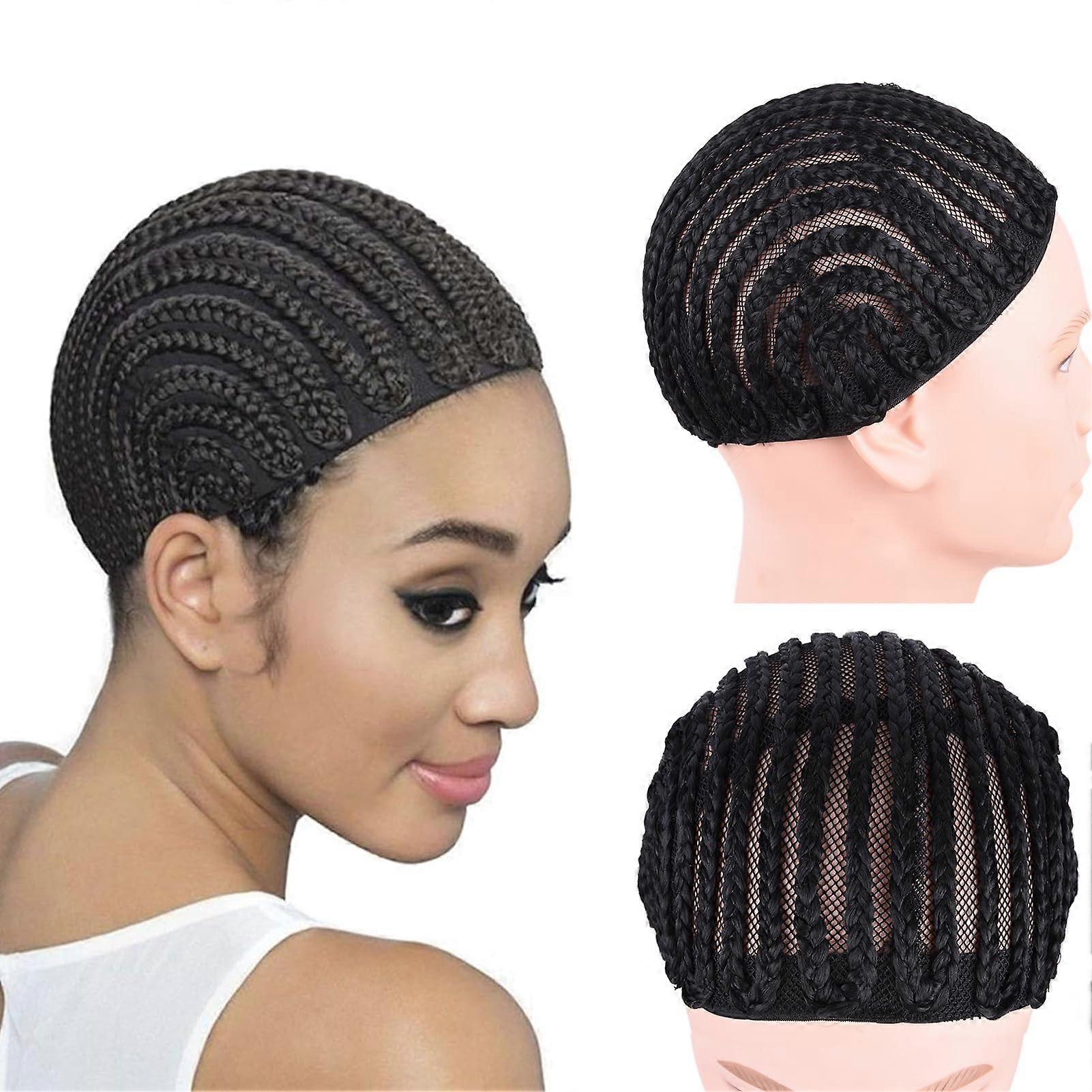Black Elastic Cornrow Braided Wig Cap with Combs for Easy Wig Making, Medium Size