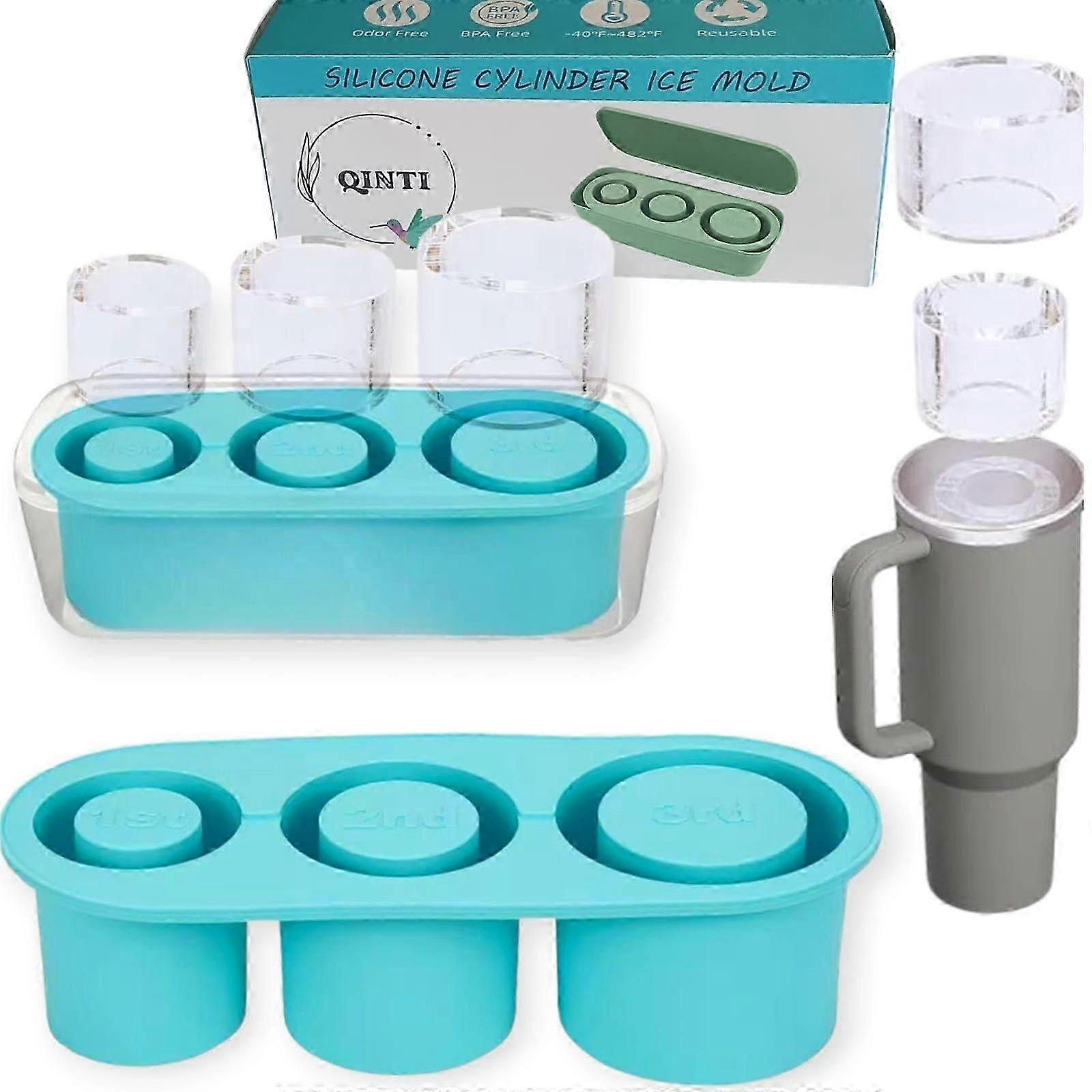 Cilindervormige ijsvorm voor tumblerbeker, turquoise kleur, past op de cilindrische ijsvorm van Stanley Tumbler