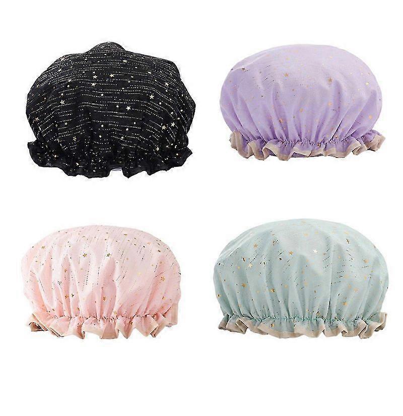 4 Pack Waterproof Reusable Shower Cap, Elastic Bathing Shower Hat