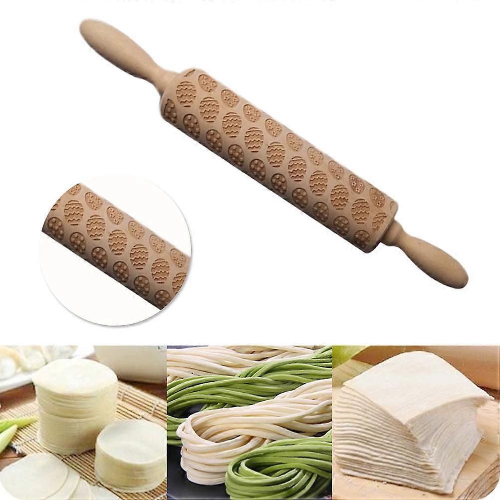 Baking Rolling Pins Bamboo Easter Egg Pattern Cylindrical Pastry Baking 1Set